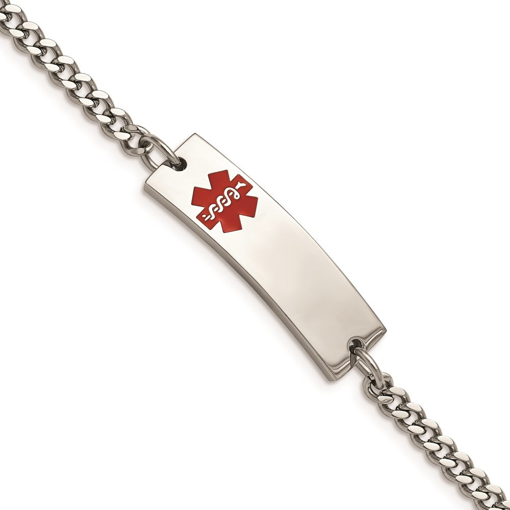 Chisel Brand Jewelry, Stainless Steel Polished with Red Enamel 8.75in Medical ID Bracelet