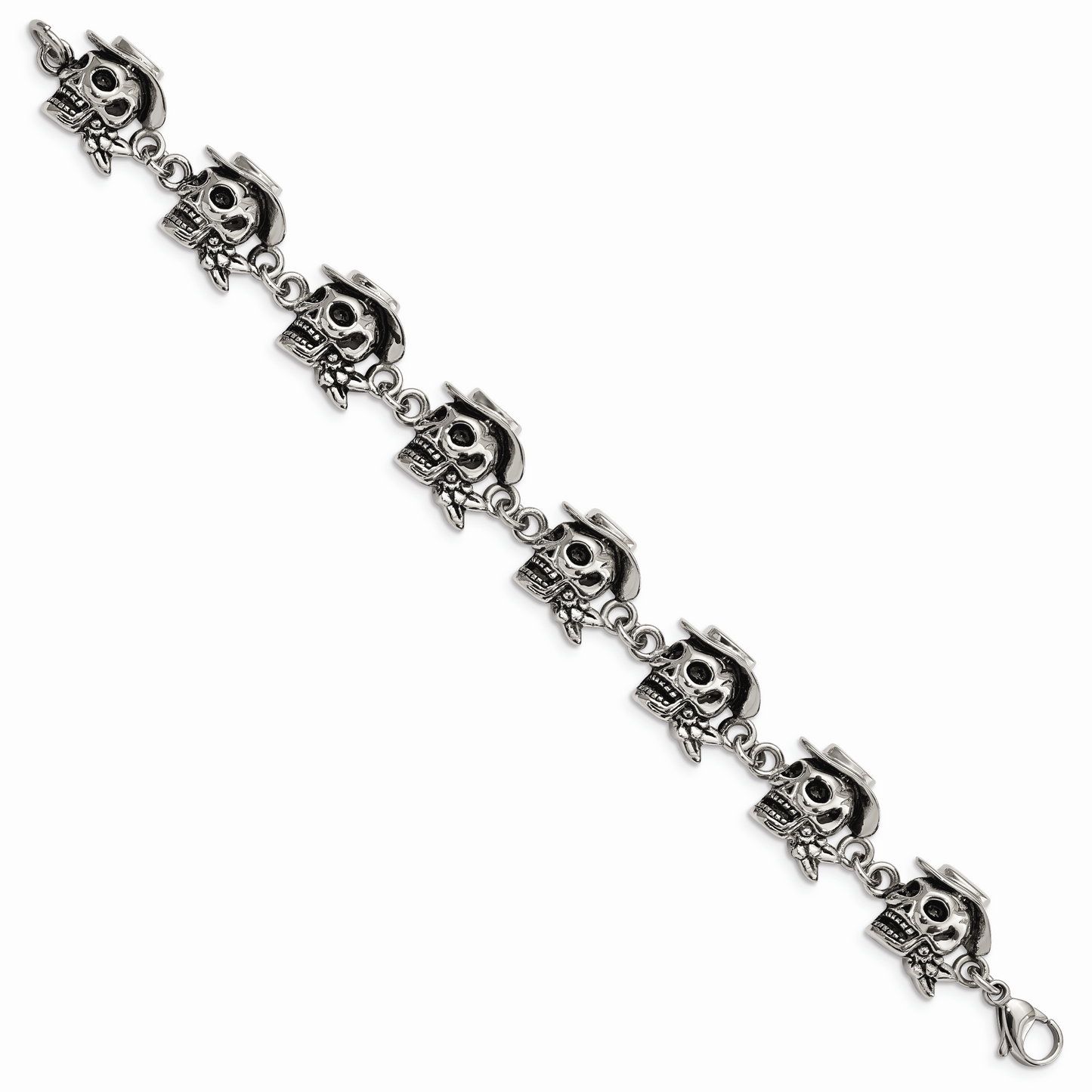 Chisel Brand Jewelry, Stainless Steel Antiqued Pirates with Hat 8.5in Men's Bracelet