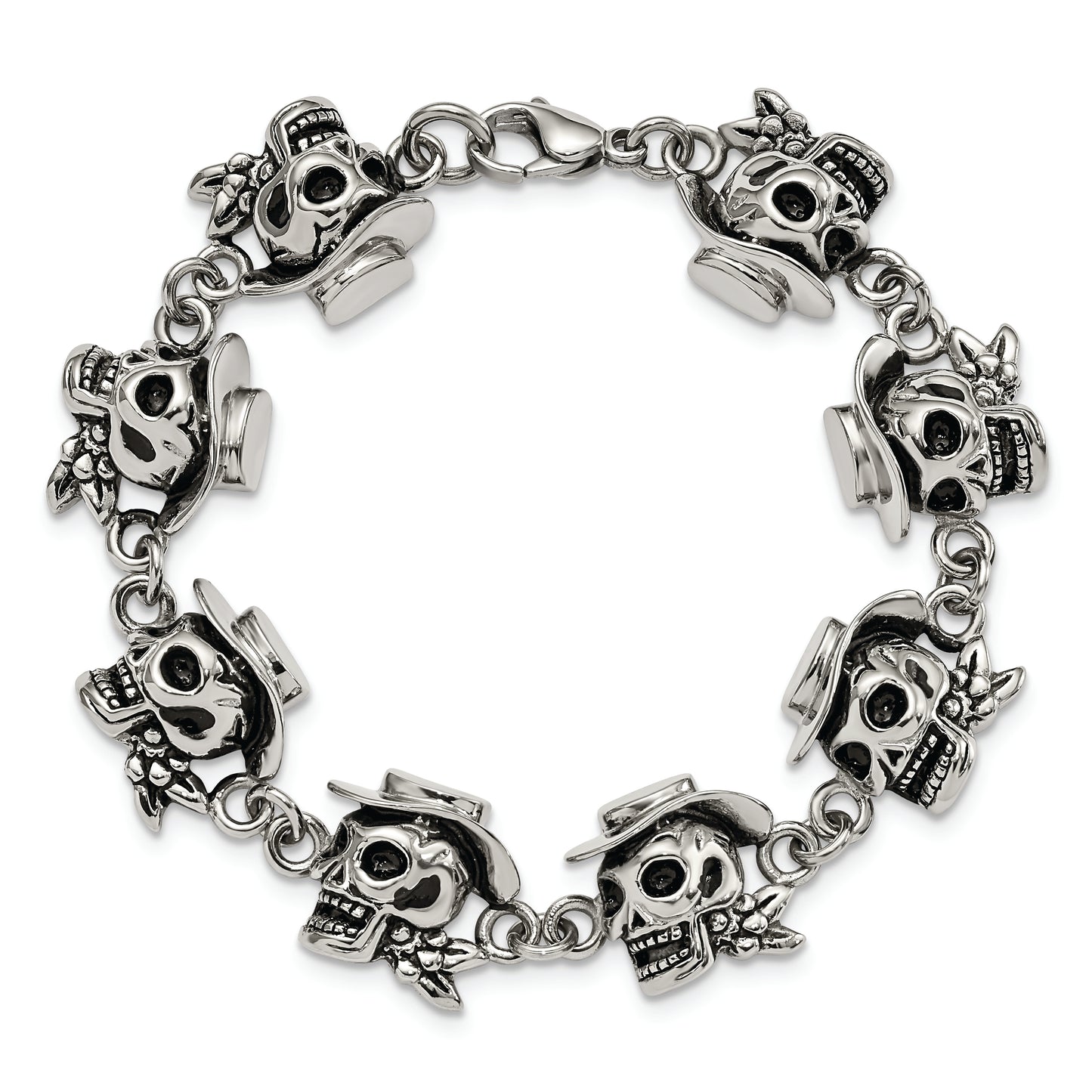 Chisel Brand Jewelry, Stainless Steel Antiqued Pirates with Hat 8.5in Men's Bracelet