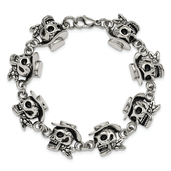 Chisel Brand Jewelry, Stainless Steel Antiqued Pirates with Hat 8.5in Men's Bracelet
