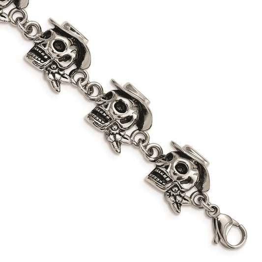 Chisel Brand Jewelry, Stainless Steel Antiqued Pirates with Hat 8.5in Men's Bracelet