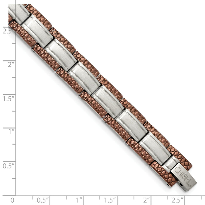 Chisel Brand Jewelry, Stainless Steel Brown IP-plated 8.75in Men's Bracelet