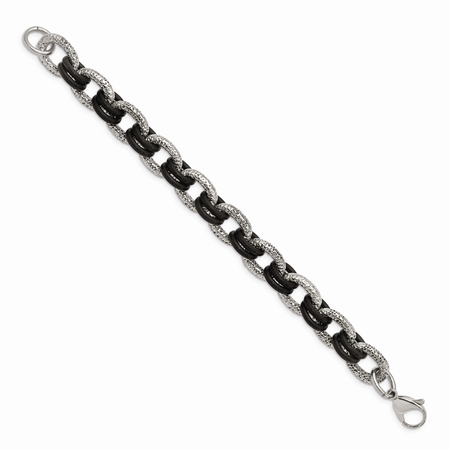 Chisel Brand Jewelry, Stainless Steel Textured & Black Rubber 9in Men's Bracelet