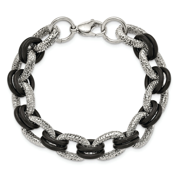 Chisel Brand Jewelry, Stainless Steel Textured & Black Rubber 9in Men's Bracelet