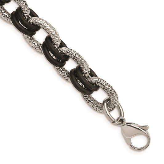 Chisel Brand Jewelry, Stainless Steel Textured & Black Rubber 9in Men's Bracelet