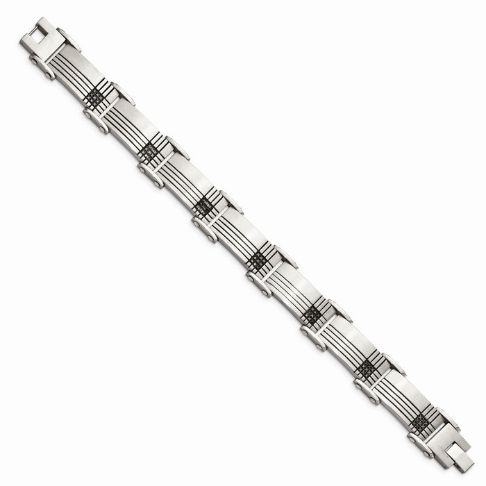 Chisel Brand Jewelry, Stainless Steel Black-IP Black Diamonds Brushed & Polished 8.5in Men's Bracelet