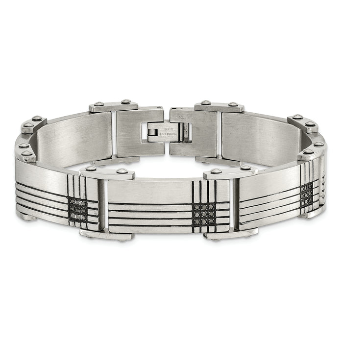 Chisel Brand Jewelry, Stainless Steel Black-IP Black Diamonds Brushed & Polished 8.5in Men's Bracelet