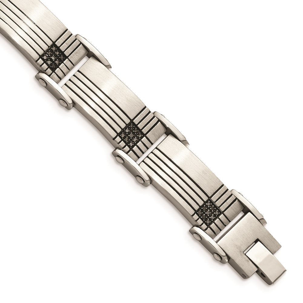 Chisel Brand Jewelry, Stainless Steel Black-IP Black Diamonds Brushed & Polished 8.5in Men's Bracelet