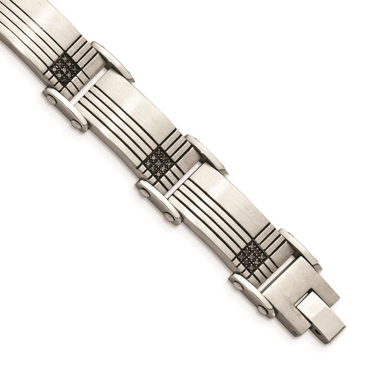Chisel Brand Jewelry, Stainless Steel Black-IP Black Diamonds Brushed & Polished 8.5in Men's Bracelet