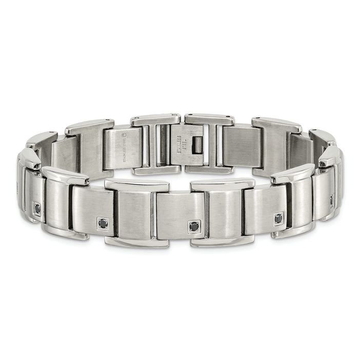 Chisel Brand Jewelry, Stainless Steel Black Diamonds Brushed and Polished 8.5in Men's Bracelet