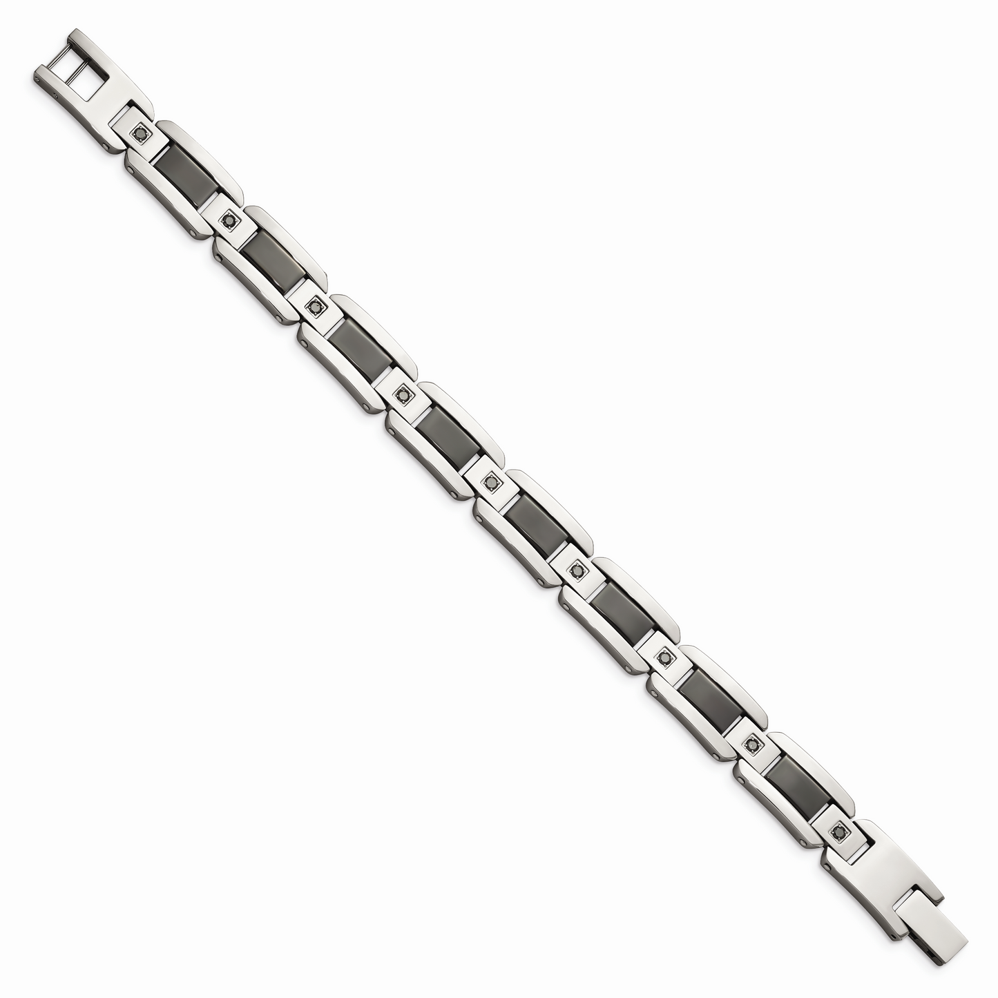Chisel Brand Jewelry, Stainless Steel Black Enamel & Black Diamonds 8.75in Men's Bracelet