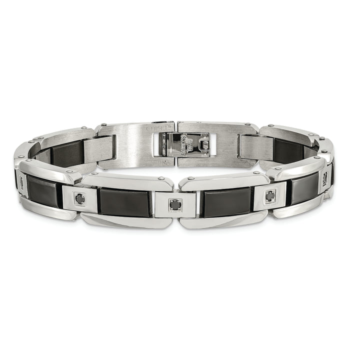 Chisel Brand Jewelry, Stainless Steel Black Enamel & Black Diamonds 8.75in Men's Bracelet