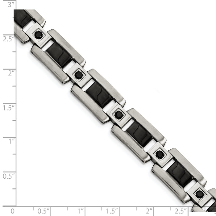 Chisel Brand Jewelry, Stainless Steel Black Enamel & Black Diamonds 8.75in Men's Bracelet