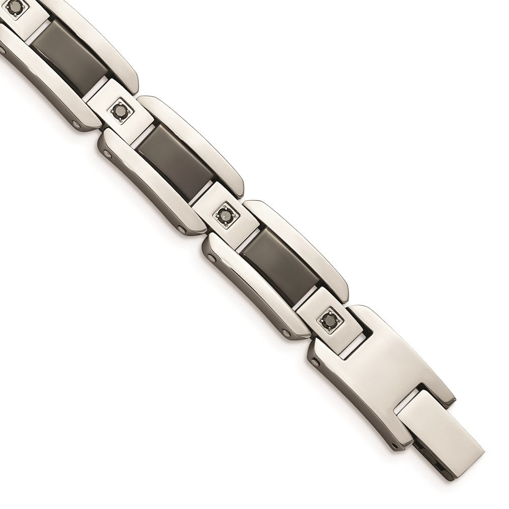 Chisel Brand Jewelry, Stainless Steel Black Enamel & Black Diamonds 8.75in Men's Bracelet
