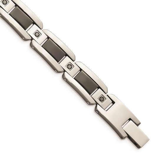 Chisel Brand Jewelry, Stainless Steel Black Enamel & Black Diamonds 8.75in Men's Bracelet
