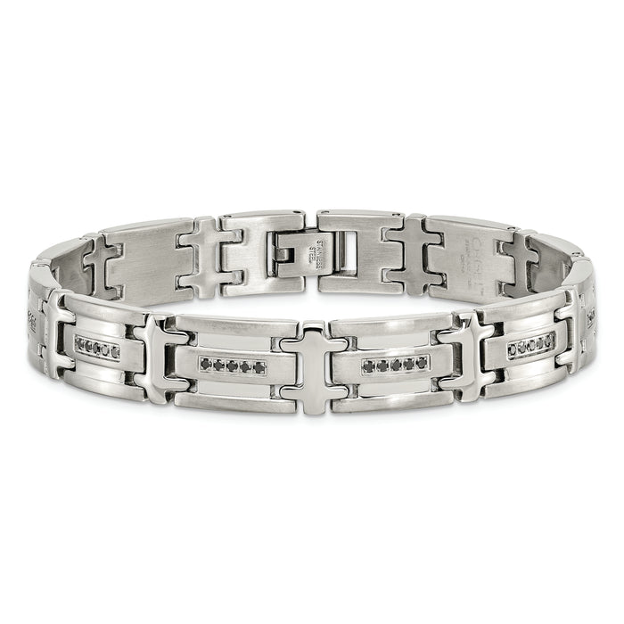 Chisel Brand Jewelry, Stainless Steel Black Diamonds Polished 8.5in Men's Bracelet