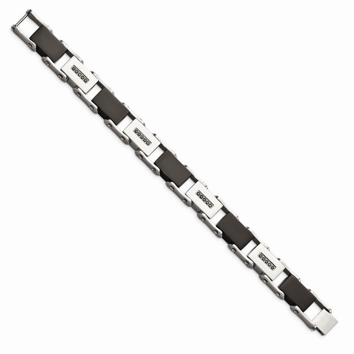 Chisel Brand Jewelry, Stainless Steel Black-plated with Black Diamonds 8.5in Men's Bracelet