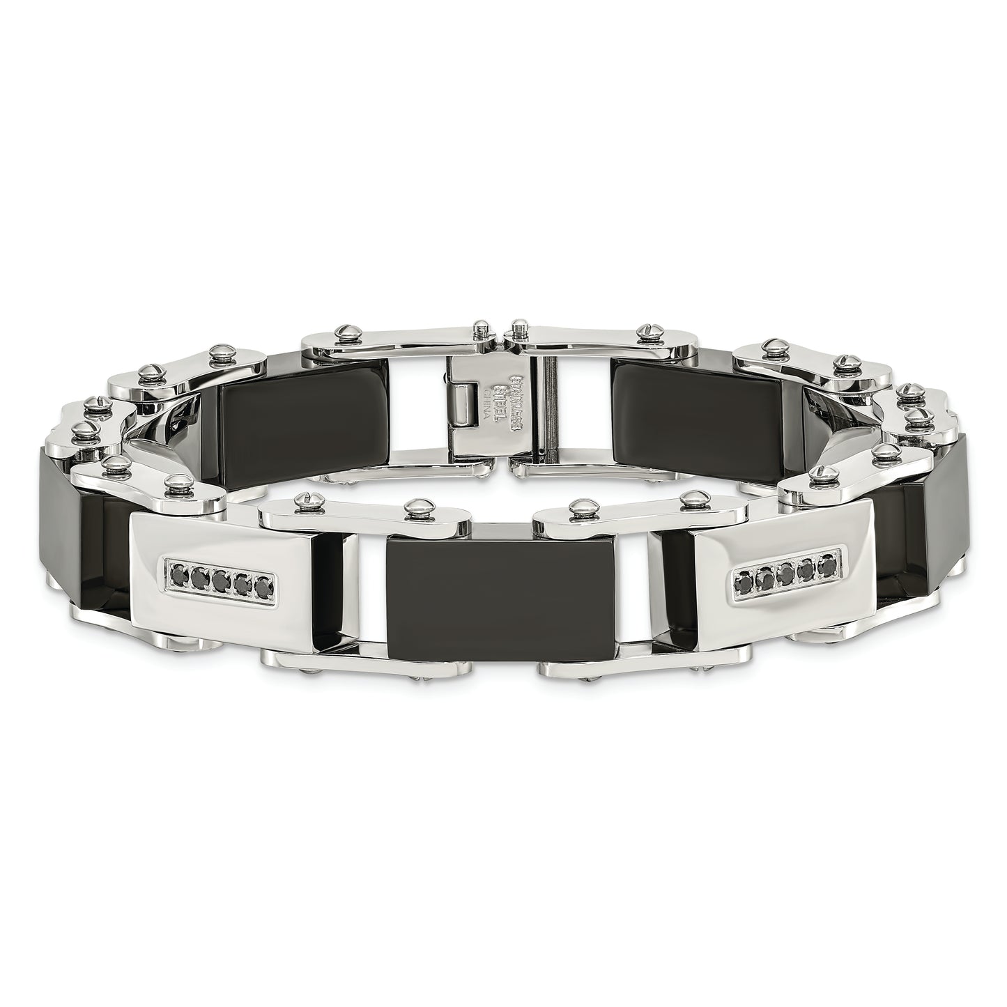 Chisel Brand Jewelry, Stainless Steel Black-plated with Black Diamonds 8.5in Men's Bracelet