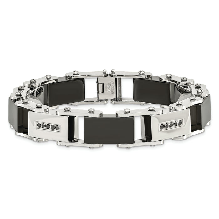 Chisel Brand Jewelry, Stainless Steel Black-plated with Black Diamonds 8.5in Men's Bracelet
