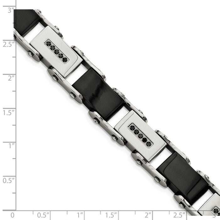 Chisel Brand Jewelry, Stainless Steel Black-plated with Black Diamonds 8.5in Men's Bracelet
