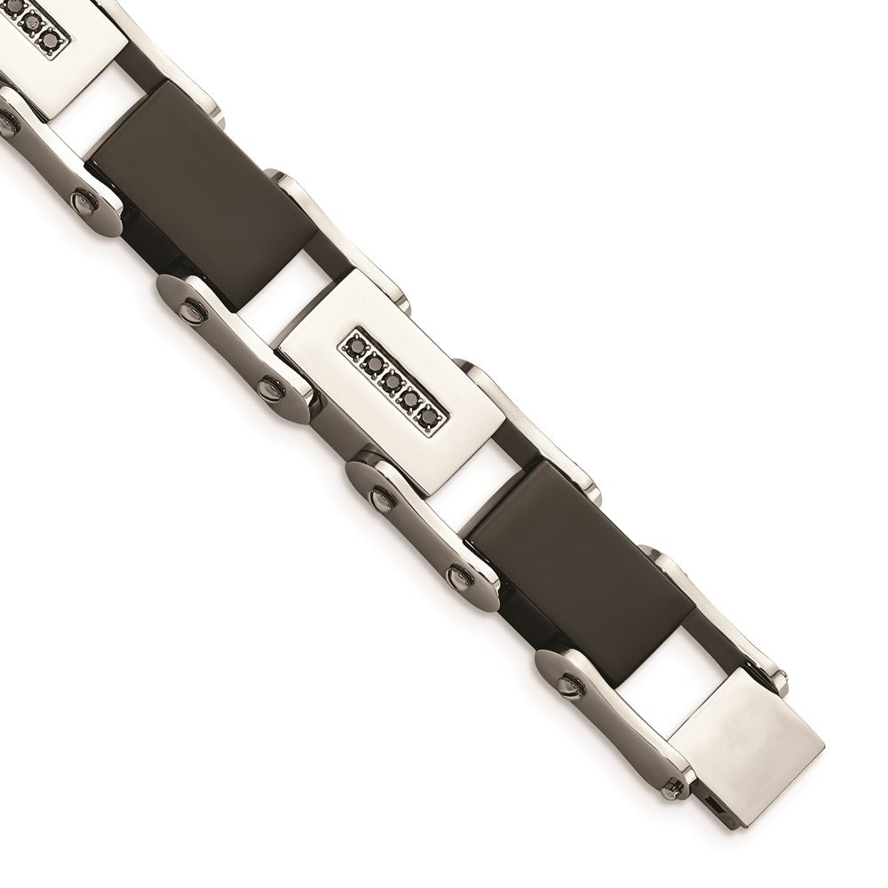 Chisel Brand Jewelry, Stainless Steel Black-plated with Black Diamonds 8.5in Men's Bracelet