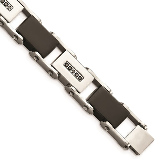 Chisel Brand Jewelry, Stainless Steel Black-plated with Black Diamonds 8.5in Men's Bracelet