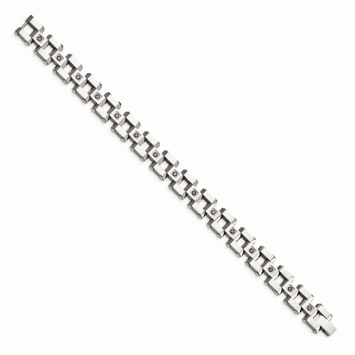 Chisel Brand Jewelry, Stainless Steel Polished & Black Diamonds 8.5in Men's Bracelet