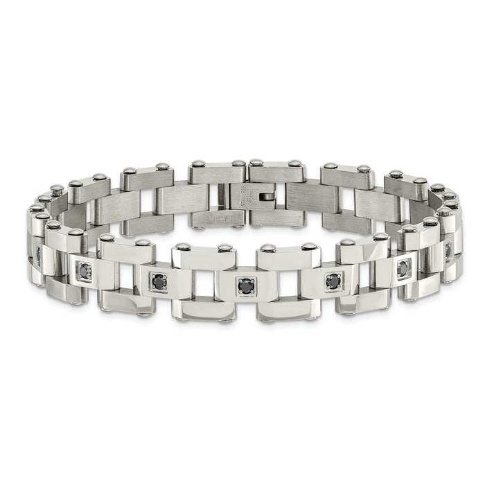 Chisel Brand Jewelry, Stainless Steel Polished & Black Diamonds 8.5in Men's Bracelet