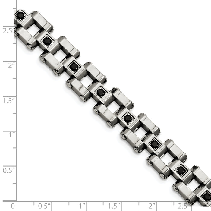 Chisel Brand Jewelry, Stainless Steel Polished & Black Diamonds 8.5in Men's Bracelet