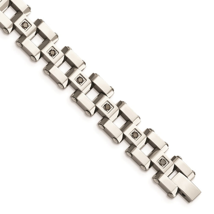 Chisel Brand Jewelry, Stainless Steel Polished & Black Diamonds 8.5in Men's Bracelet