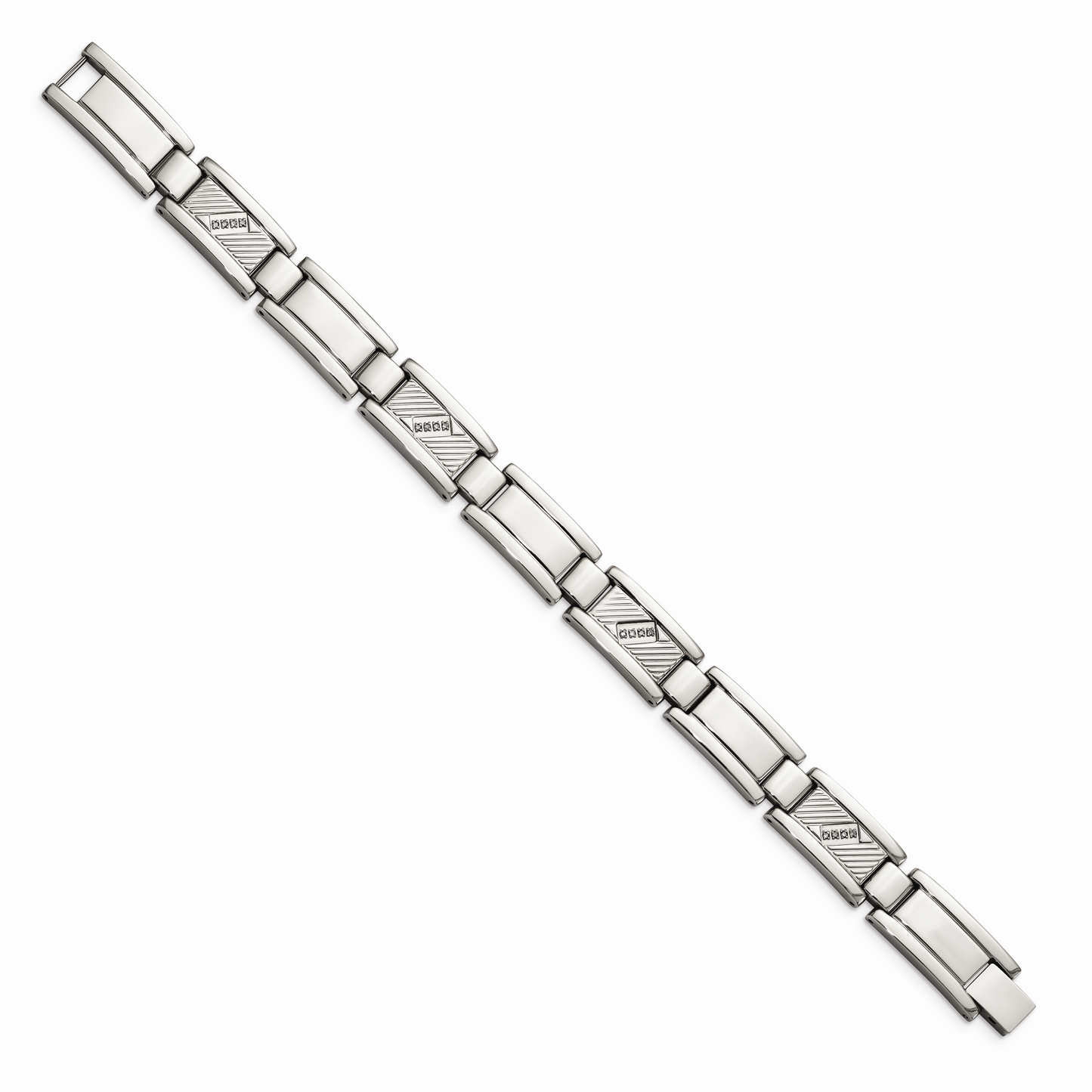 Chisel Brand Jewelry, Stainless Steel Textured & Polished with Diamonds 8.5in Men's Bracelet