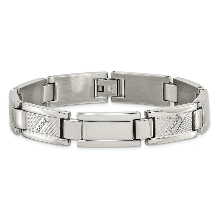 Chisel Brand Jewelry, Stainless Steel Textured & Polished with Diamonds 8.5in Men's Bracelet