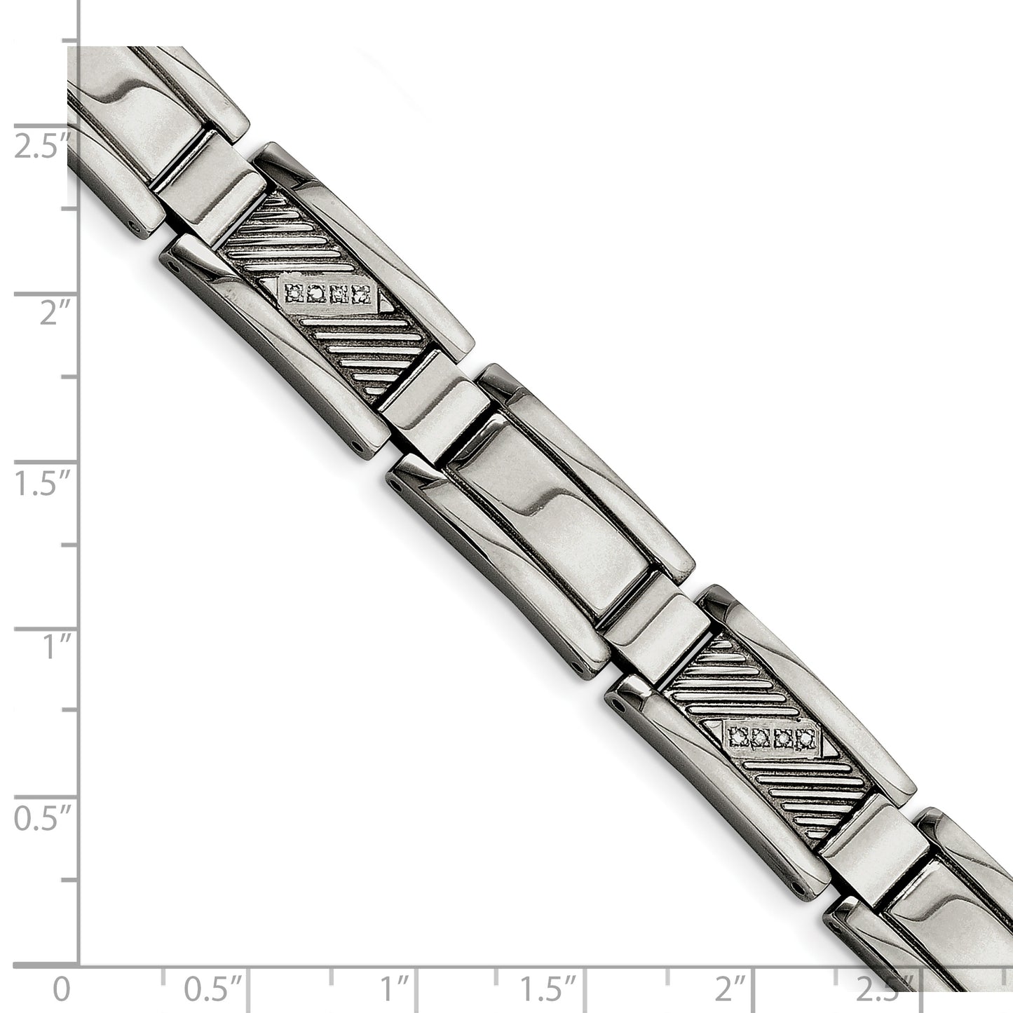 Chisel Brand Jewelry, Stainless Steel Textured & Polished with Diamonds 8.5in Men's Bracelet