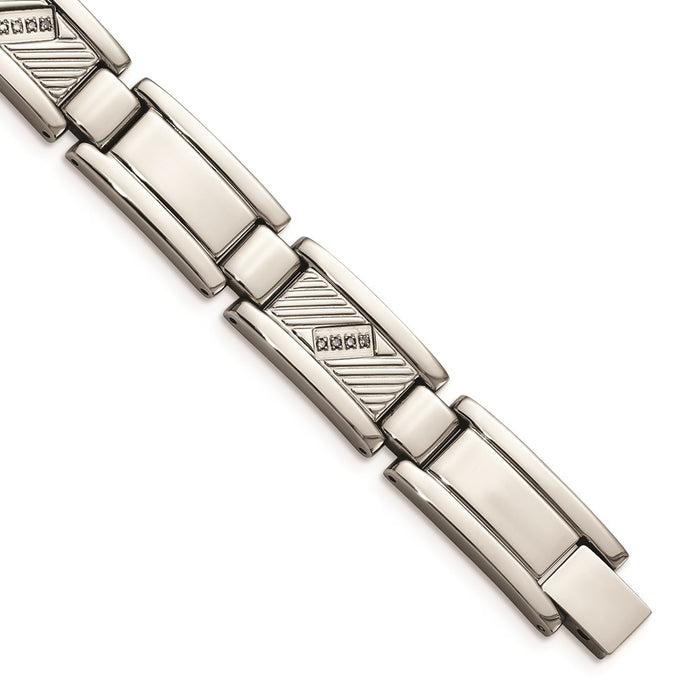 Chisel Brand Jewelry, Stainless Steel Textured & Polished with Diamonds 8.5in Men's Bracelet