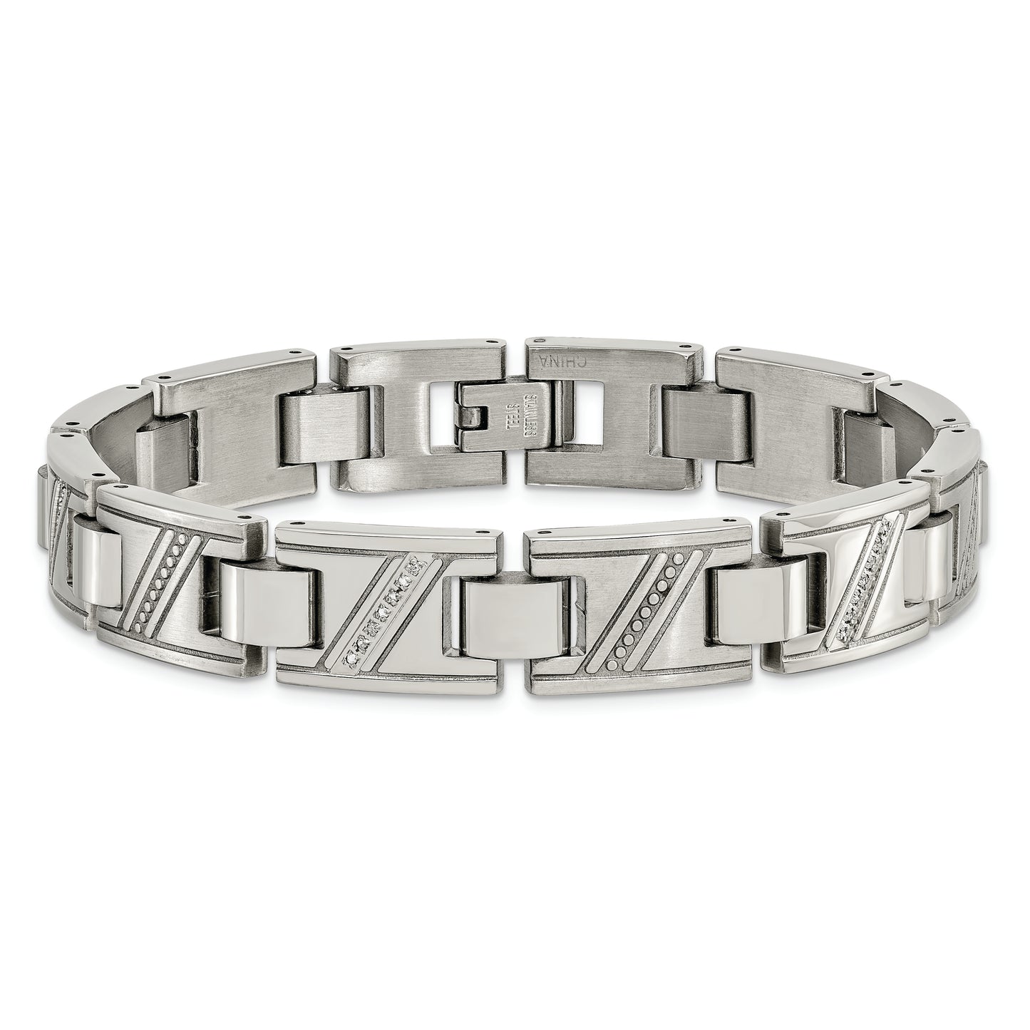 Chisel Brand Jewelry, Stainless Steel Polished with Diamonds 8.5in Men's Bracelet