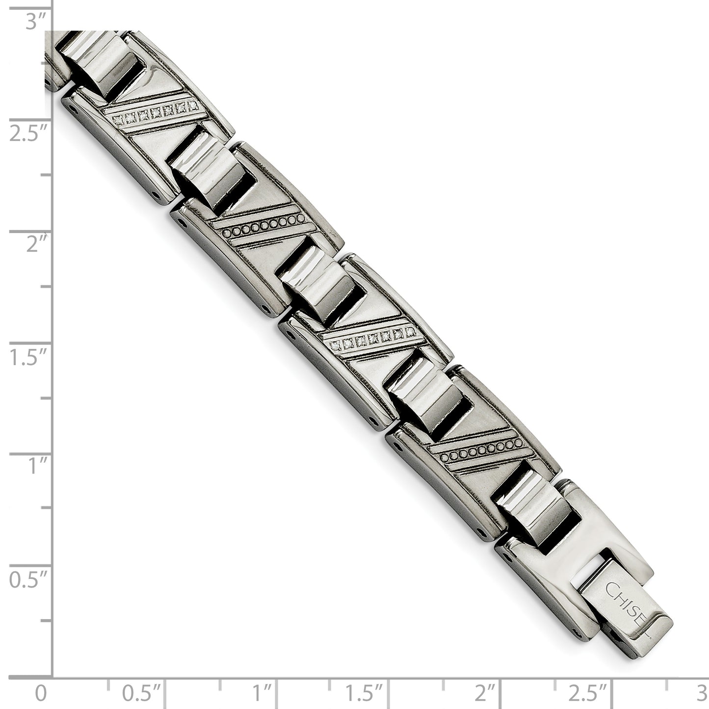 Chisel Brand Jewelry, Stainless Steel Polished with Diamonds 8.5in Men's Bracelet