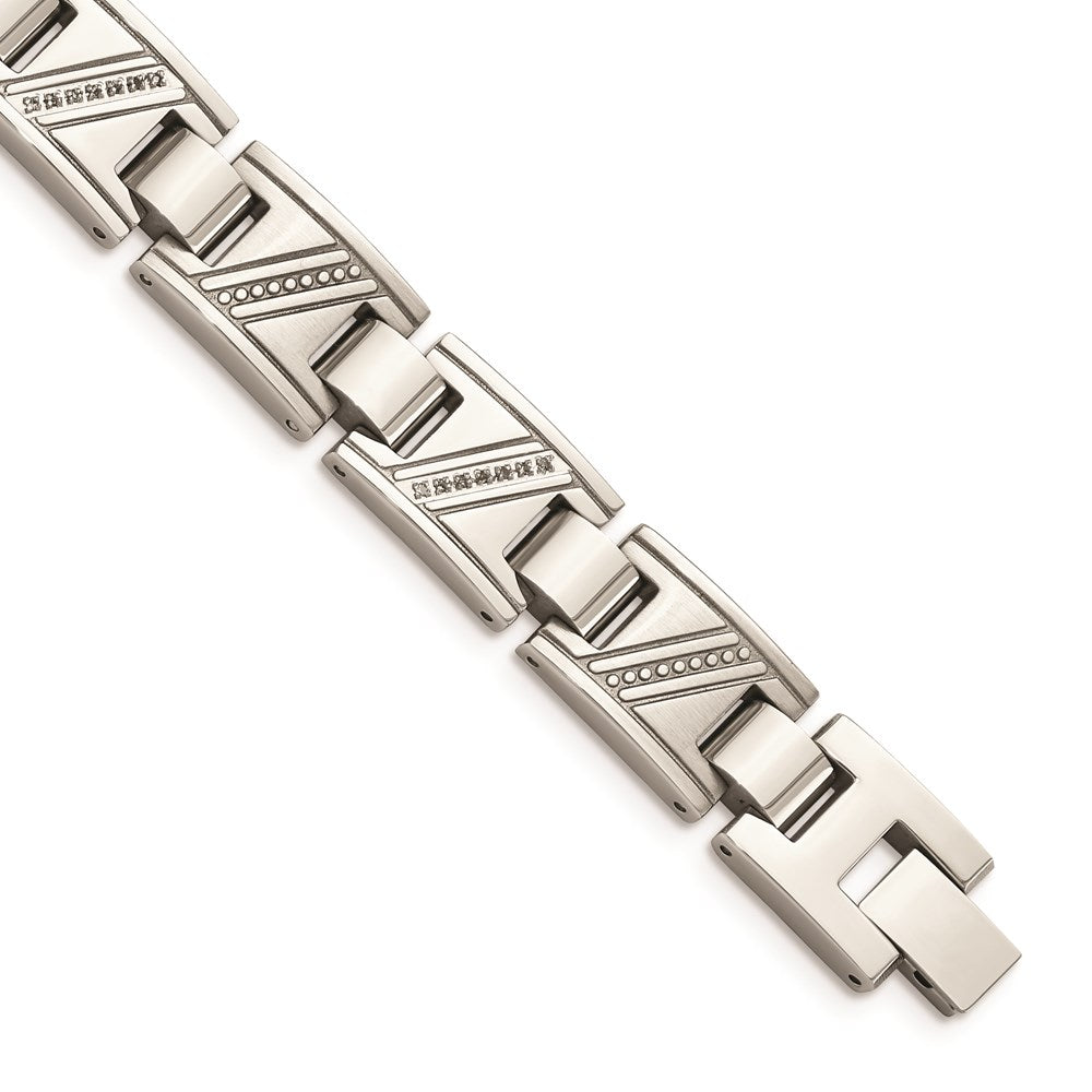 Chisel Brand Jewelry, Stainless Steel Polished with Diamonds 8.5in Men's Bracelet
