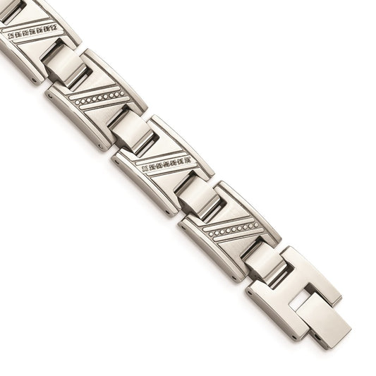 Chisel Brand Jewelry, Stainless Steel Polished with Diamonds 8.5in Men's Bracelet