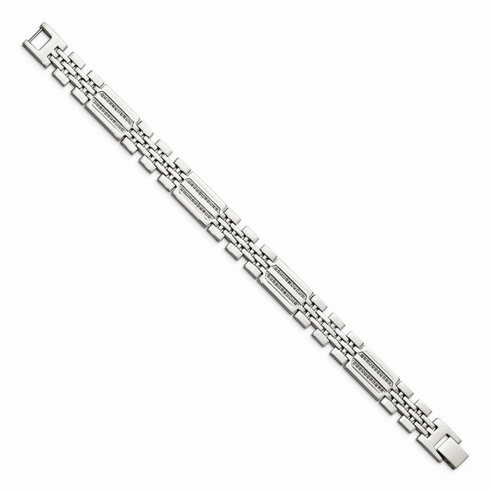 Chisel Brand Jewelry, Stainless Steel Polished with Diamonds Fancy 8.75in Men's Bracelet