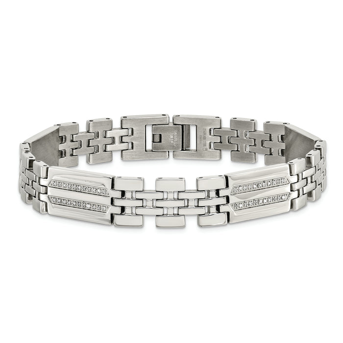 Chisel Brand Jewelry, Stainless Steel Polished with Diamonds Fancy 8.75in Men's Bracelet