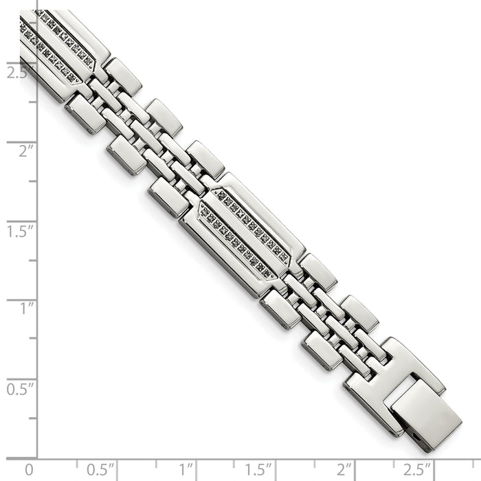Chisel Brand Jewelry, Stainless Steel Polished with Diamonds Fancy 8.75in Men's Bracelet