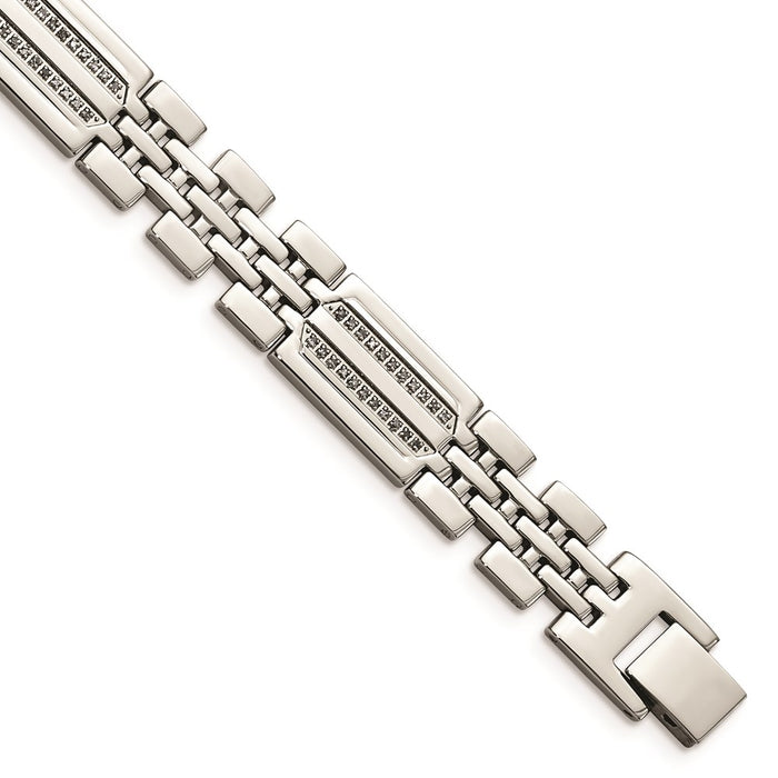 Chisel Brand Jewelry, Stainless Steel Polished with Diamonds Fancy 8.75in Men's Bracelet