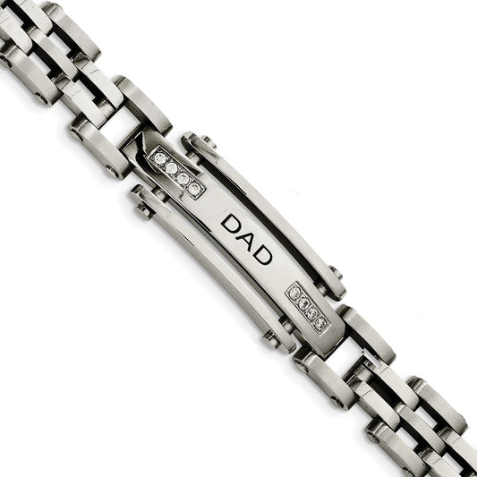Chisel Brand Jewelry, Stainless Steel Polished with CZs Dad 8.5in Men's Bracelet