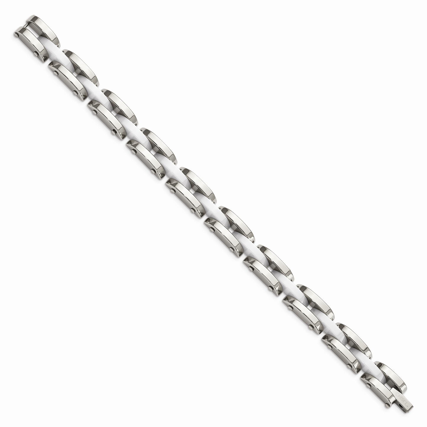 Chisel Brand Jewelry, Stainless Steel & White Ceramic 7.5in Bracelet
