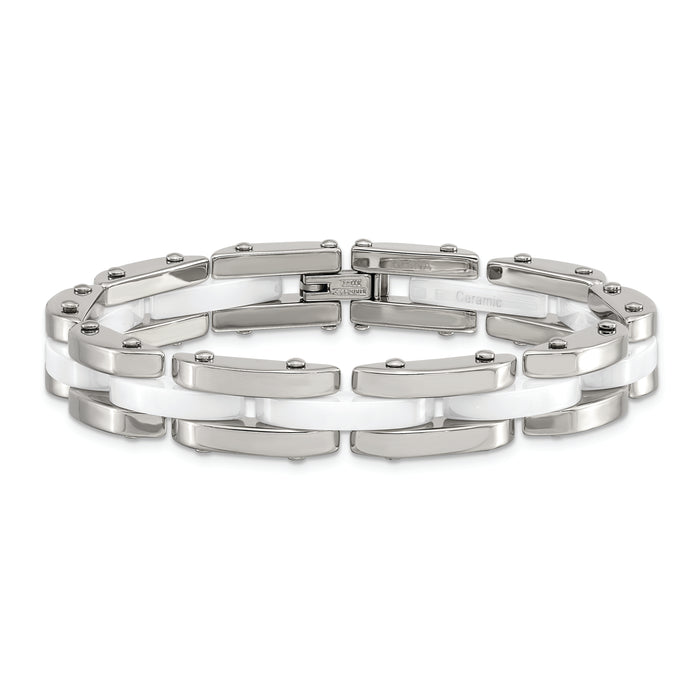 Chisel Brand Jewelry, Stainless Steel & White Ceramic 7.5in Bracelet