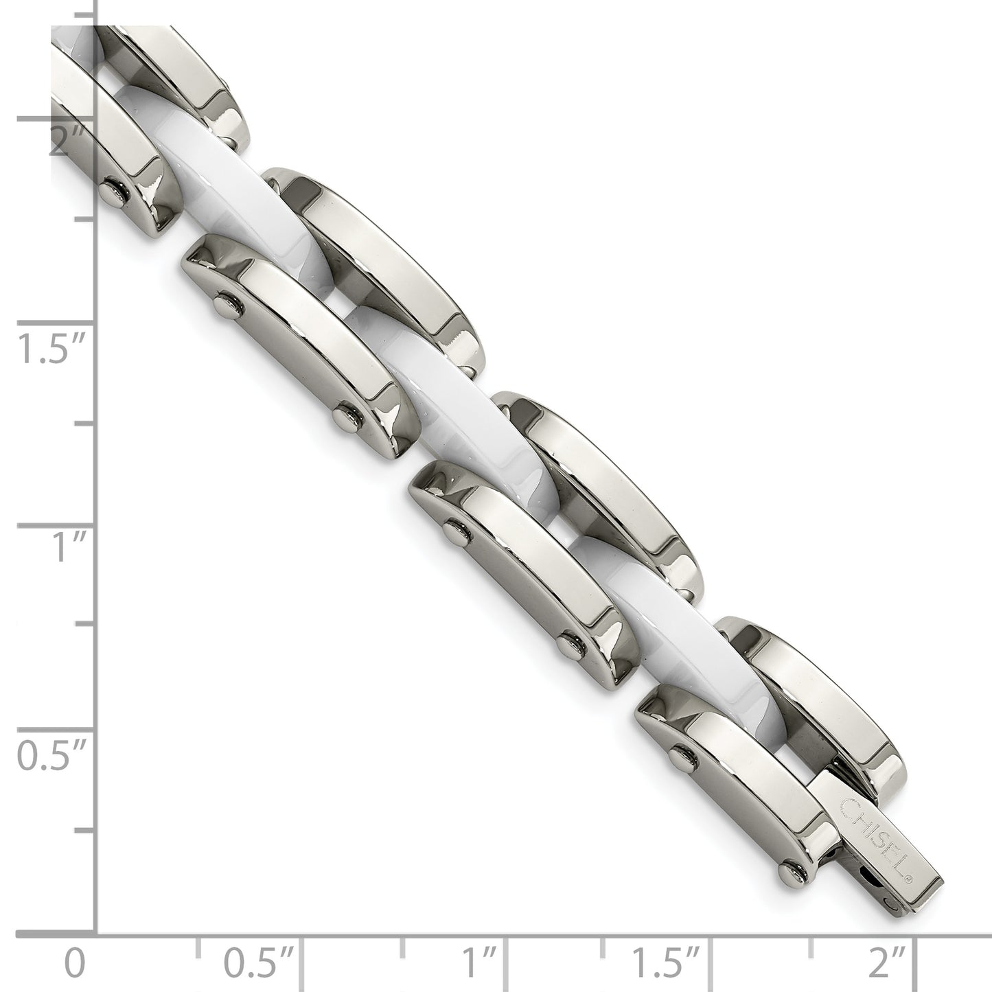 Chisel Brand Jewelry, Stainless Steel & White Ceramic 7.5in Bracelet