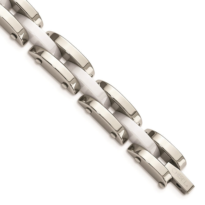 Chisel Brand Jewelry, Stainless Steel & White Ceramic 7.5in Bracelet