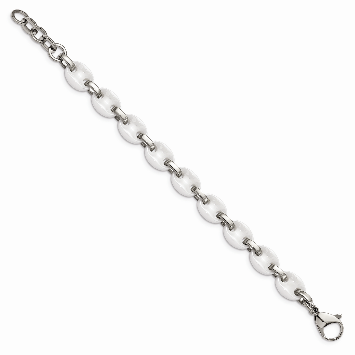 Chisel Brand Jewelry, Stainless Steel & White Ceramic 7in with 1in ext Bracelet