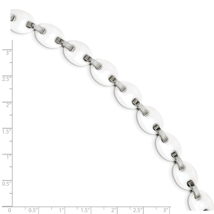 Chisel Brand Jewelry, Stainless Steel & White Ceramic 7in with 1in ext Bracelet