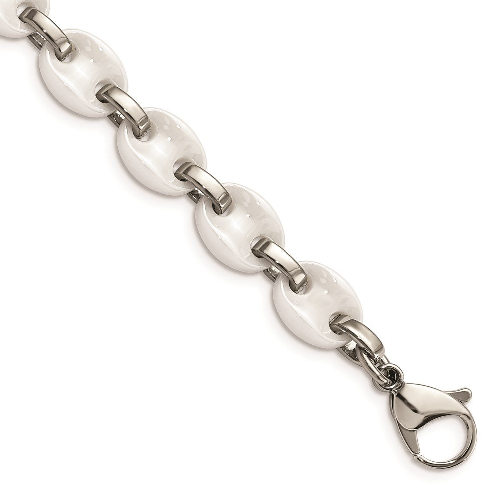 Chisel Brand Jewelry, Stainless Steel & White Ceramic 7in with 1in ext Bracelet